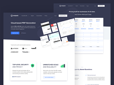Restpack.io - Product Page clean cloud based concept design mobile pdf generation product design product designs product page security ui ui design user experience ux web web design whitespaces