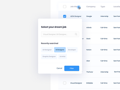 Filter app application button card desktop desktop app desktop ui filter job list notification popup recent select table ui user experience user interface ux uxui