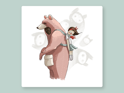 Bear with girl animal anime backpack bear character character design color costume cute design girl illustration kid pink spirit totem