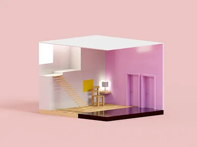 Barragán Pink 3d architecture illustration minimal render voxel voxelart