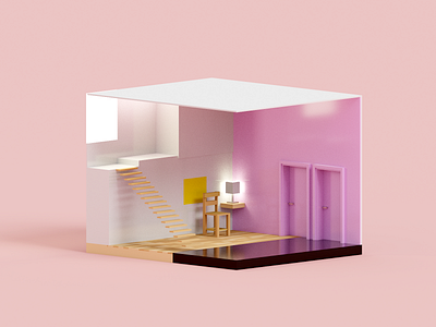 Barragán Pink 3d architecture illustration minimal render voxel voxelart
