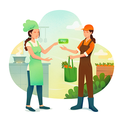 Fresh from farm to kitchen app carrot chef farm farmers market farming grocery illustration kitchen market vector