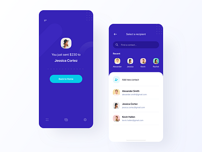 Success & recipient screens banking blue clean contacts finance finance app fintech freebie ios mobile app design modern money payment recipient recipients send money splash success ui kit ui8