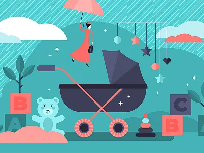 Babysitter baby babysitter care child childhood concept design family flat illustration infant kid maternity mother nanny newborn nursery parenthood vector