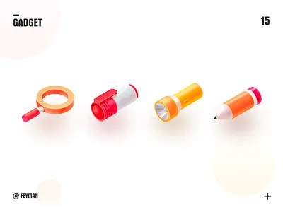 Gadget adobe design flashlight icon illustration isometric magnifying glass marker