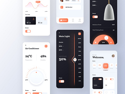 Smart Home App - All Screens app home interior ios lamp light minimal mobile orange smart home smart home app ui ux