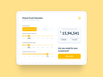 Mutual Fund - Calculator amount bank calculator clean creative dailyui earn invest money mutual fund plans platform product returns saving savings slider tabs tax ui ux