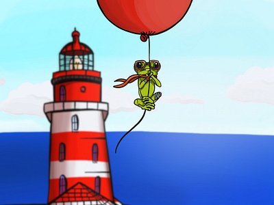 Flying Frog balloon digital frog lighthouse pocreate