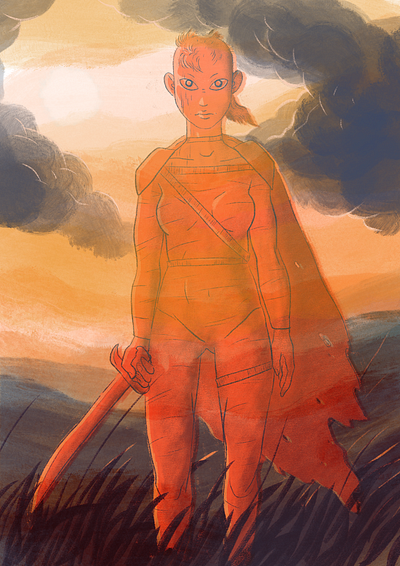 fantasy warrior (close up) blue character characterdesign clouds fantasy illustration light orange portrait procreate shadow sunset warrior yellow