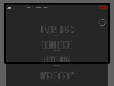 Joker — cast black clean design film fullscreen interaction interface joker movie minimalism promo single page ui ux web website