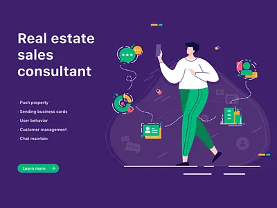Real estate sales consultant app design illustration man real estate sales consultant sketch ui web