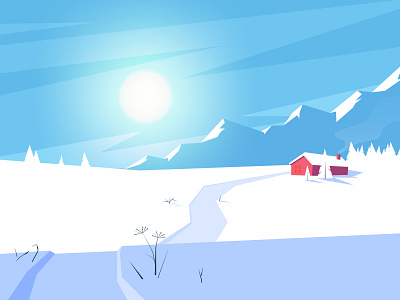 Winter day 2d 2d art art cartoon design flat free house illustration landscape mountains nature snow sunlight ui ux vector winter