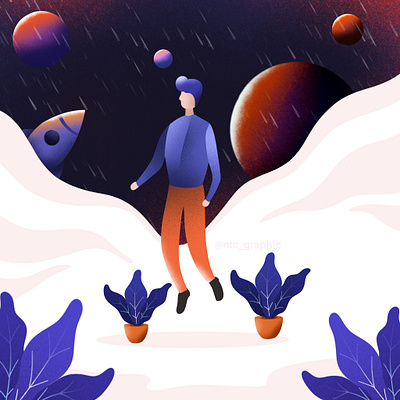 Fly to the Space Illustration art background business cartoon concept design flat flight fly illustration modern rocket science sky space spaceship start technology travel vector