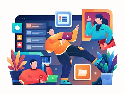 Header Illustration for Nirvana Landing Page adobe illustrator character character illustration colorful gradient header header illustration homepage icon illustration landing page plants platform task ui vector web website work management