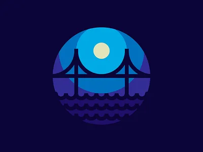 Night Bridge bridge icon iconography illustration thicklines vector wave