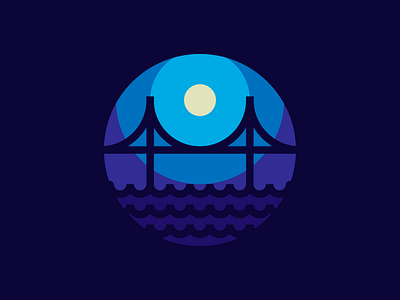 Night Bridge bridge icon iconography illustration thicklines vector wave