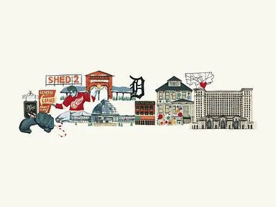 Icons of Detroit belle isle corktown detroit eastern market heidelberg project illustration joe louis fist michigan michigan central station retro