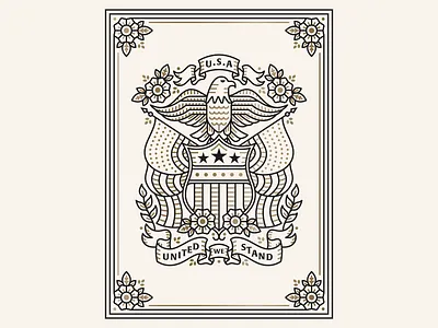 United We Stand Poster 2019 afterhours america austin eagle flag flowers illustration monoline poster