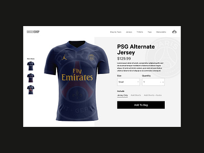 Soccer Shop Website clean ecommerce design football futbol jersey design paris product design product page psg shop shop page soccer store design ux design web design website design woocommerce