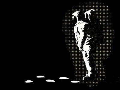 One Small Step astronaut footprints illustration moon space spaceman steps