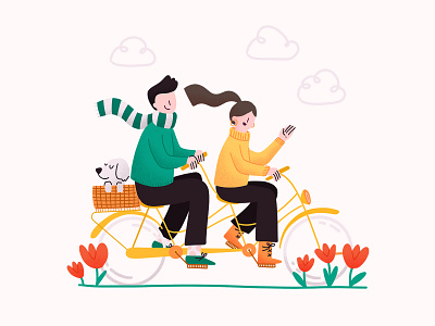 Bikesharing bike bike riding couple dog family flowers happy love procreate tulips