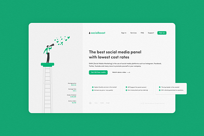 Social Boost landing page 2d branding design flat illustration minimalist mockup ui web website