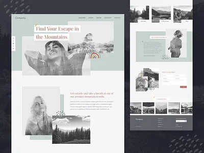 Mountain Retreat Homepage Concept double exposure homepage mountain natural nature outdoors pastel rainbow retreat uxui webdesign website website design