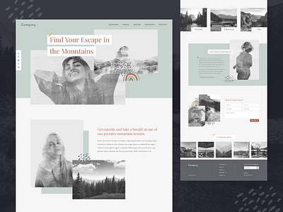 Mountain Retreat Homepage Concept double exposure homepage mountain natural nature outdoors pastel rainbow retreat uxui webdesign website website design