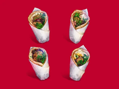 Pita Wrap × 4 falafel food food illustration illustration paper pita sabich vegetarian wolf and bears wrap