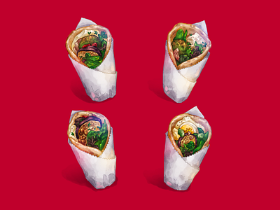 Pita Wrap × 4 falafel food food illustration illustration paper pita sabich vegetarian wolf and bears wrap