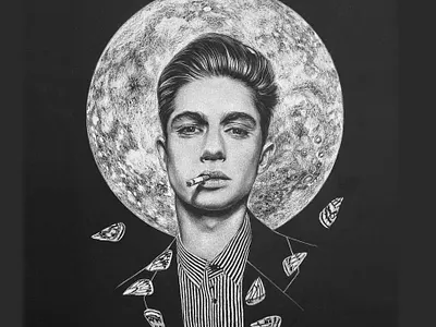 Mr Moonlight artwork black and white graphic illustration monochrome pencilart portrait