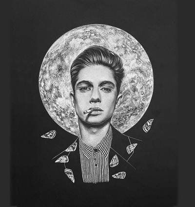 Mr Moonlight artwork black and white graphic illustration monochrome pencilart portrait