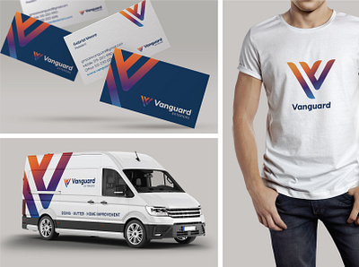 Vanguard Exteriors brand design brand identity business card construction contractor logo vehicle wrap