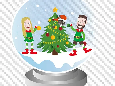 Snowglobe cat christmas elf illustration pet vector