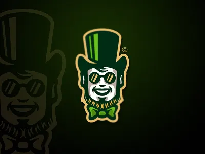 Leprechaun beard bowtie cartoon design gentleman gnome gold green hat irish leprechaun logo magic mascot mister sport sunglasses team vector