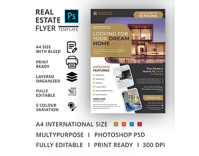 Real Estate Flyer Template advertisement advertising agency agent broker commercial flyer home house leaflet lease loan magazine marketing mortgage negotiator newspaper open poster professional