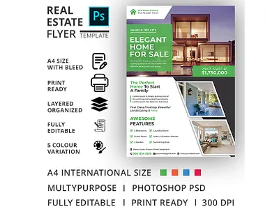 Real Estate Flyer Template advertisement advertising agency agent broker commercial flyer home house leaflet lease loan magazine marketing mortgage negotiator newspaper open poster professional