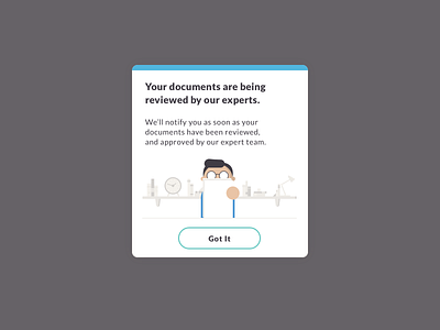 Trust & Will modal bookshelf flat illustration glasses got it illustration modals notification review