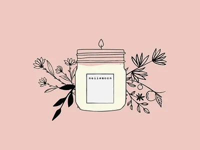 Nellamoon product graphics branding candle graphic candle illustration catalog catalog design graphic illustration influencer influencer marketing logo design mason jar physical design scent