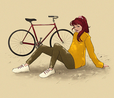 Ride beautiful bicycle character design characterdesign design digital art digital illustration digital painting female character illustration illustration art minimal