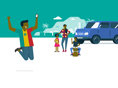 black family in front of their car branding design flat design illustration sketch ui