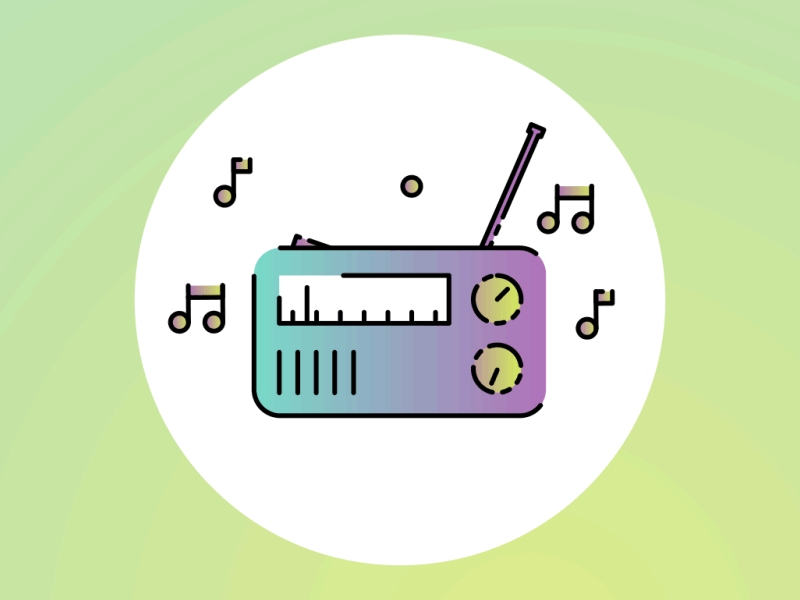 Radio animation design flat gradient illustration music notes radio retro