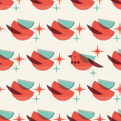 Brid Century Modern - Bird IV abstract bird geometric illustration licensing mid century modern midcentury pattern pattern design red retro surface design surface pattern textile design textured turquoise vintage