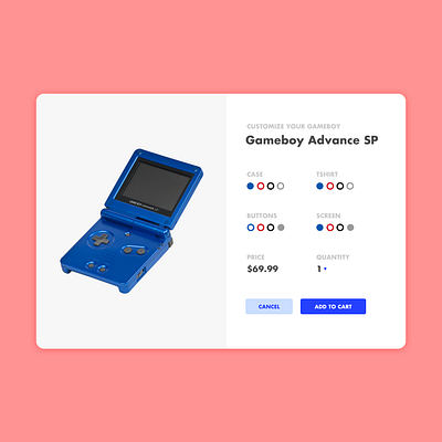 Daily UI Challenge 33/100 - Product Customizer brand branding dailyui dailyui033 dailyuichallenge design gameboy landingpage retro ui uidesign ux uxdesign webdesign webdesigner