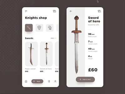 Knights shop app app design application design knight mobile shop sword ui ux