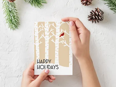 Snowy cardinal Christmas card bird cardinal christmas christmas card greeting card holiday card illustration print design snow trees winter