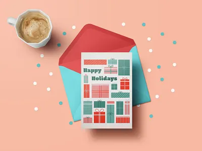 Stacked gifts holiday card card christmas christmas card gifts holiday holiday card illustration presents retro vintage