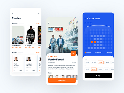 Movie Tickets App app cinema cinema app clean dashboard design ios mobile movie movies movies app ticket app tickets ui white