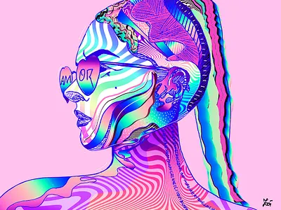 Amor Illustration abstract amor art artwork colorful female gradient illustration iridescent klarens liquid minimal pink poster poster art stripe stripes vaporwave vivid zoi