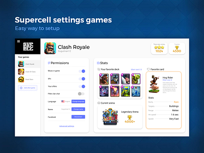 Supercell Settings Setup / DailyUI Challenge #7 adobe adobexd app appdesign application brawlstars clash of clans clash royale design designer supercell ui ui design uxdesign